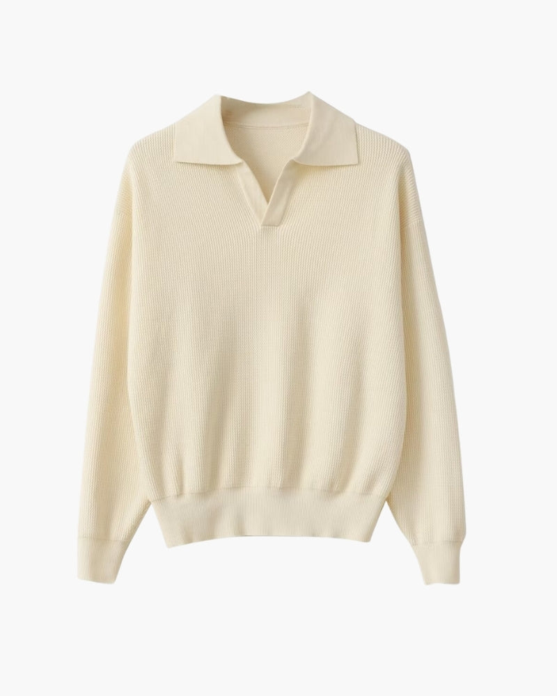 Strukturiert Strick Poloshirt Pullover