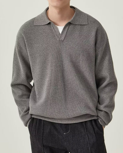 Strukturiert Strick Poloshirt Pullover