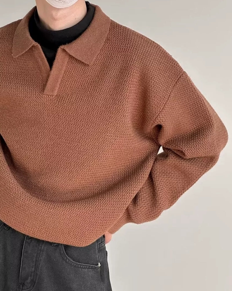 Strukturiert Strick Poloshirt Pullover
